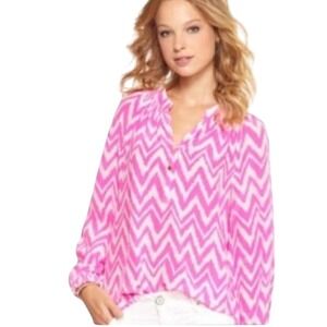 Lilly Pulitzer Pink‎ Zig Zag Long Sleeve Blouse Top Women's XS